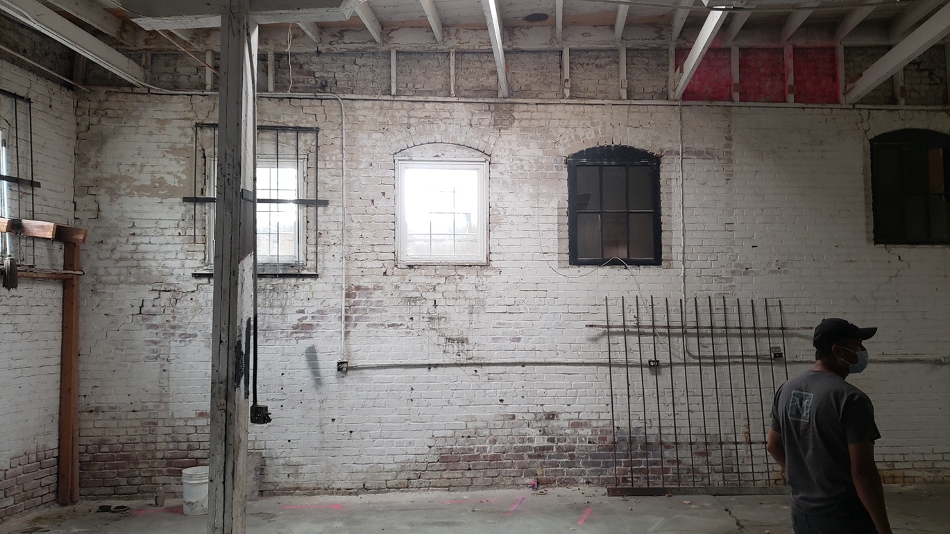 Interior looking south, view of structural framing